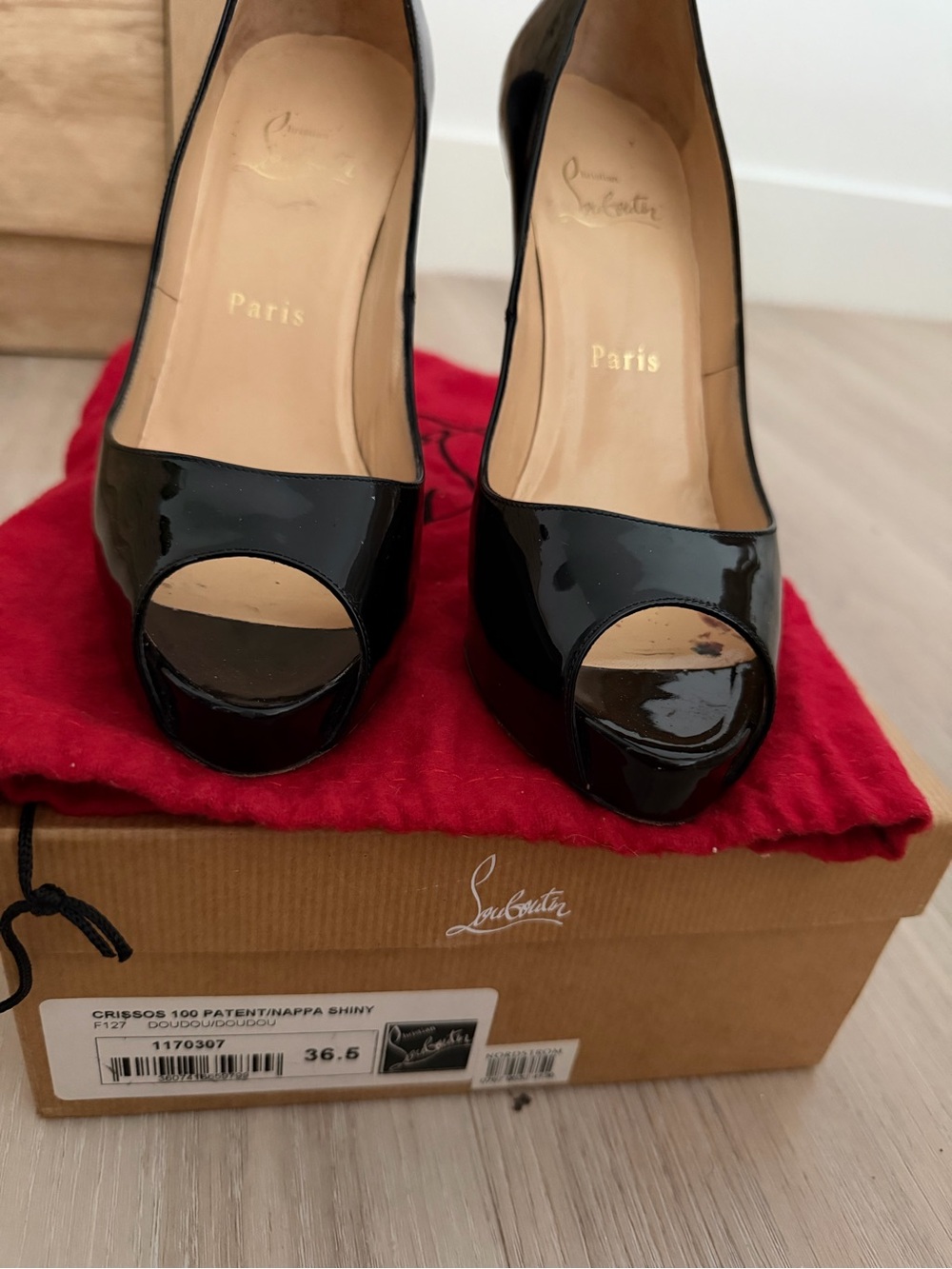 Louis Vuitton Black Patent Peep-Toe Platform Pumps